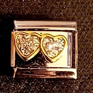 Double Heart Italian Charm